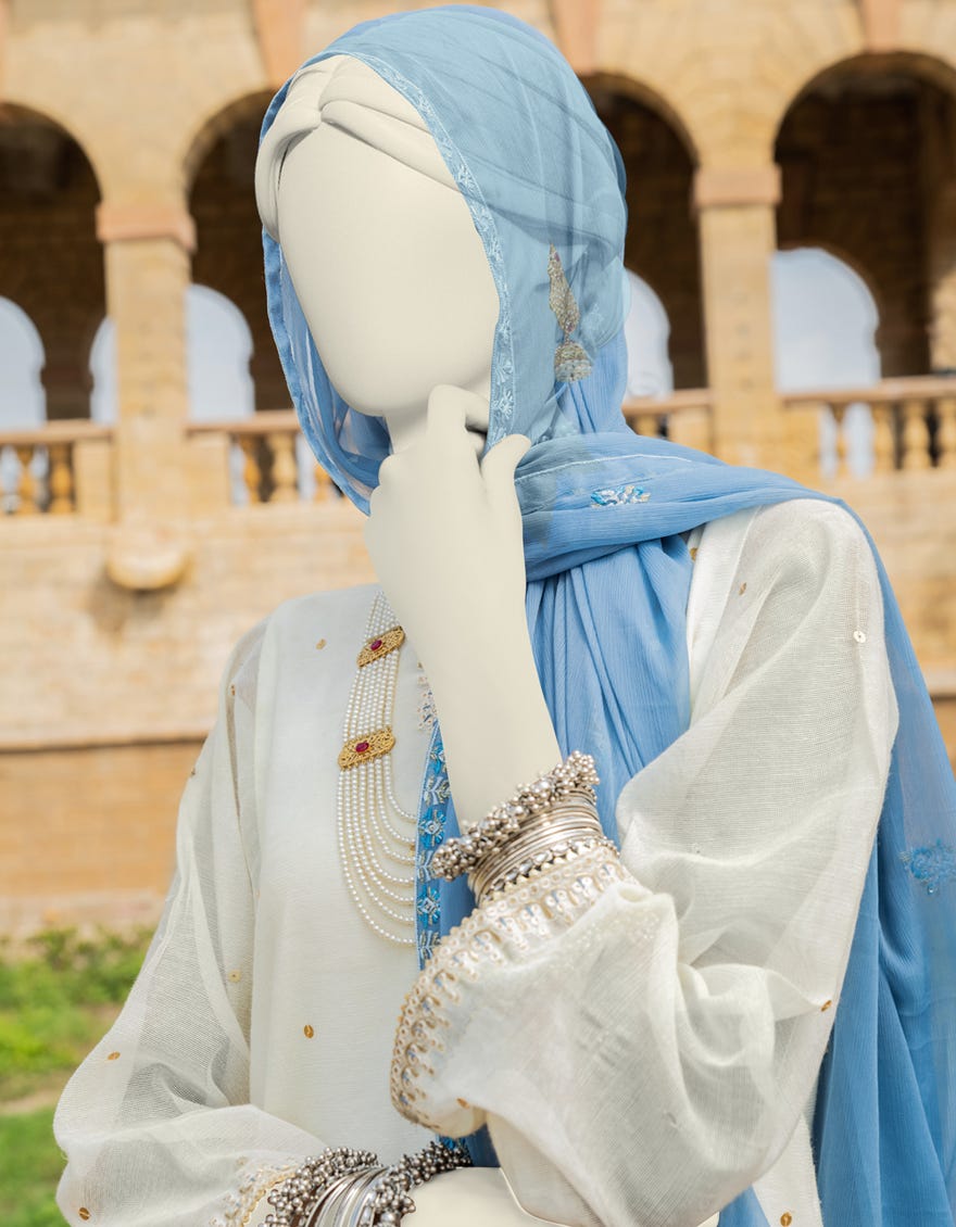 White Cotton Net Stitched 2 Piece | Jjpw-S-Jps-24-3921