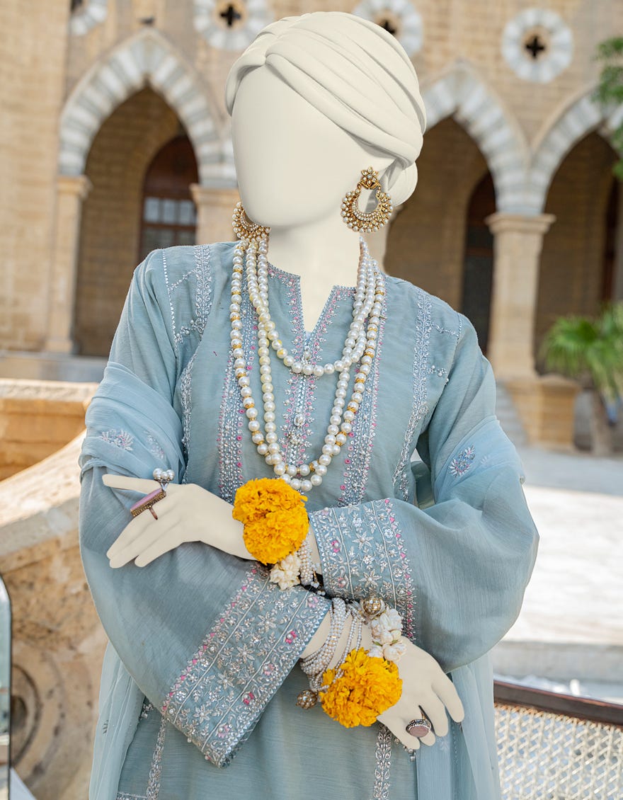 Sea Green Paper Cotton 3 Piece Stitched Dress | Jjpw-S-Jps-24-3922