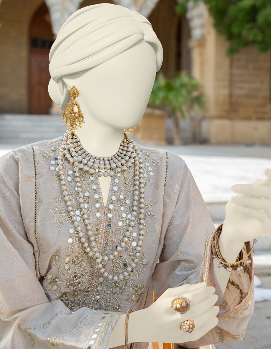 Beige Karandi 3 Piece Stitched Dress | Jjpw-S-Jps-24-3923