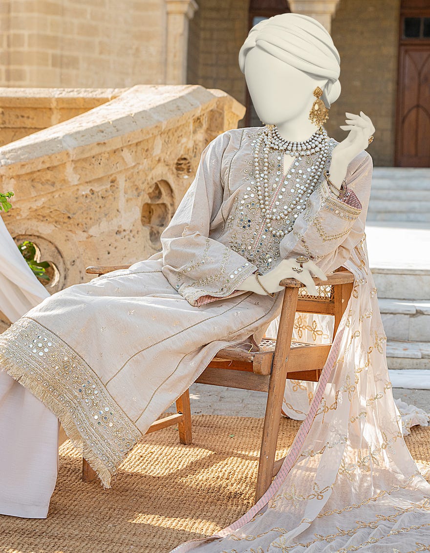 Beige Karandi 3 Piece Stitched Dress | Jjpw-S-Jps-24-3923