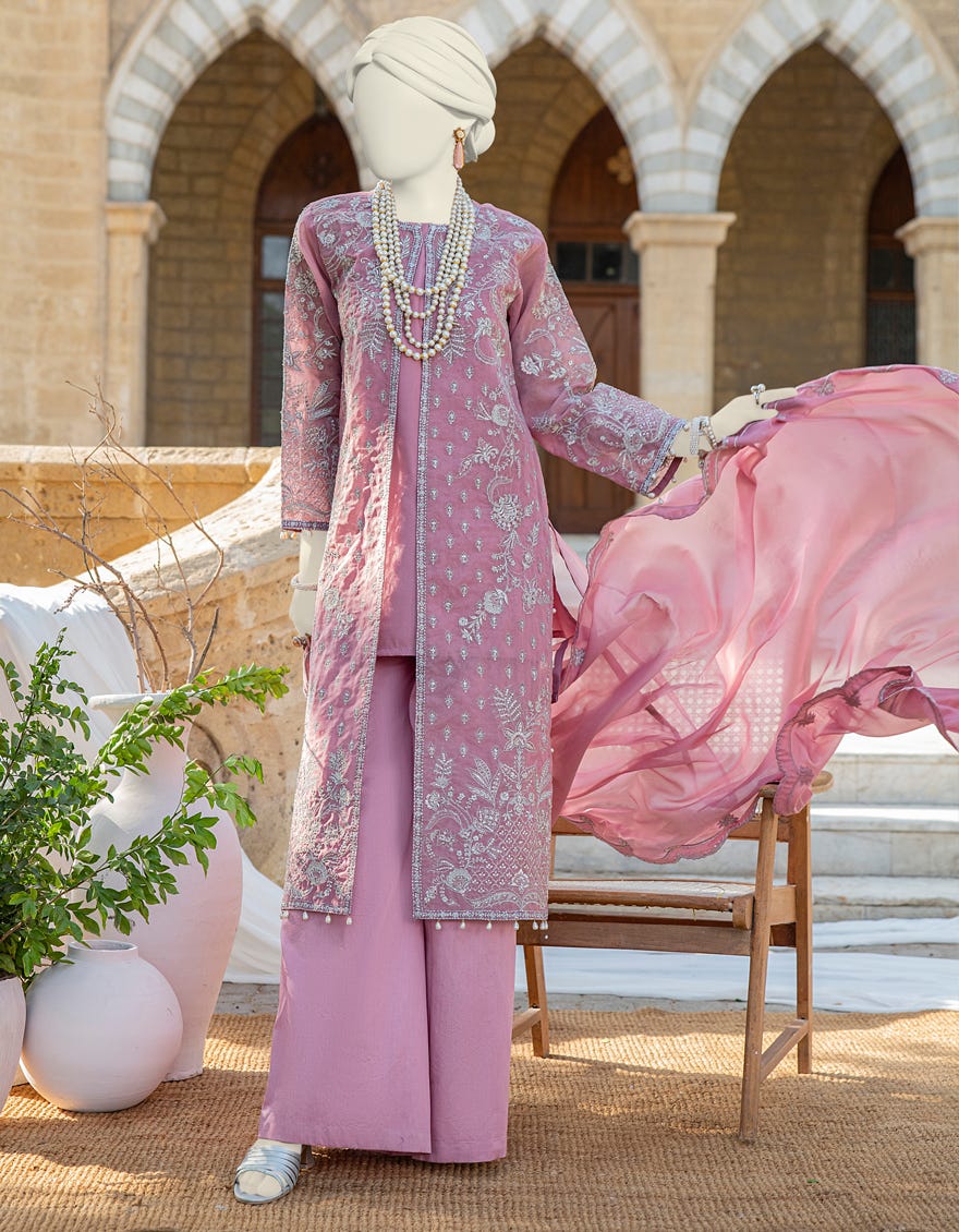 Peach Organza 3 Piece Stitched Dress | Jjpw-S-Jps-24-3924