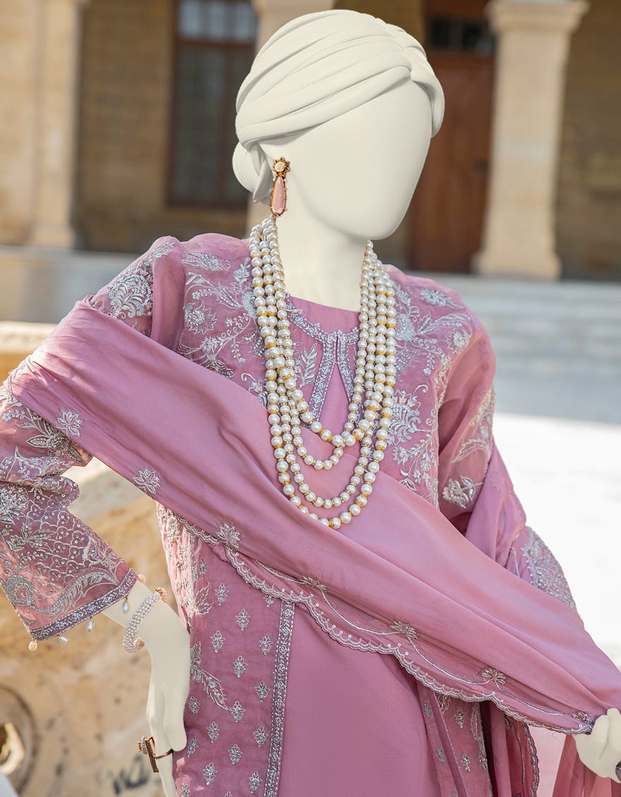 Peach Organza 3 Piece Stitched Dress | Jjpw-S-Jps-24-3924