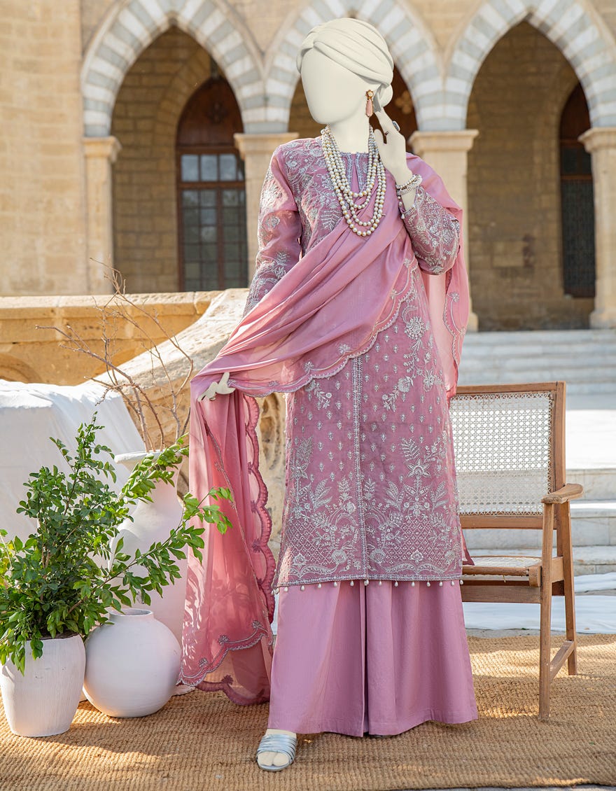 Peach Organza 3 Piece Stitched Dress | Jjpw-S-Jps-24-3924