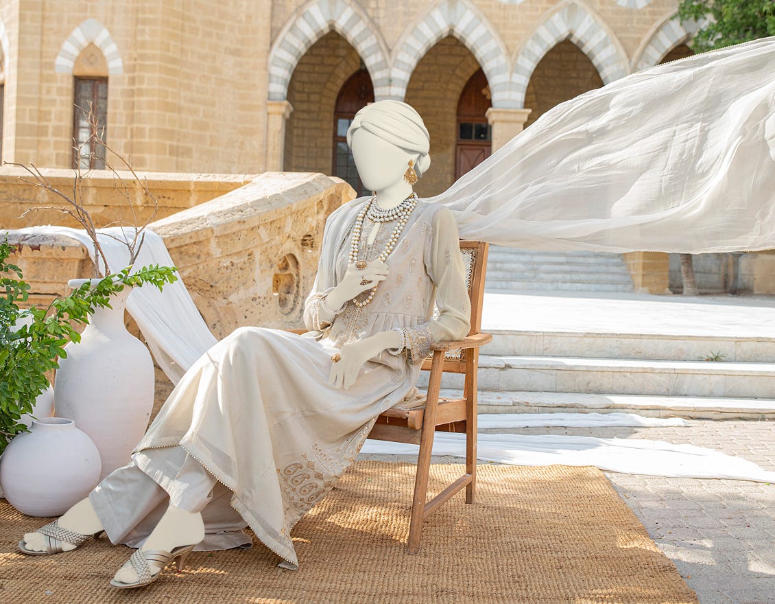 Beige Cotton Net 3 Piece Stitched Dress | Jjpw-S-Jps-24-3925