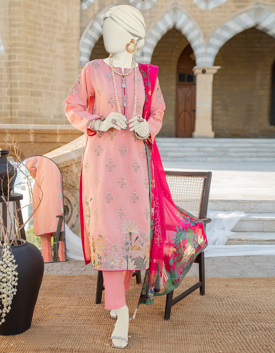 Peach Khaddi 3 Piece Stitched Dress | Jjpw-S-Jps-24-3927