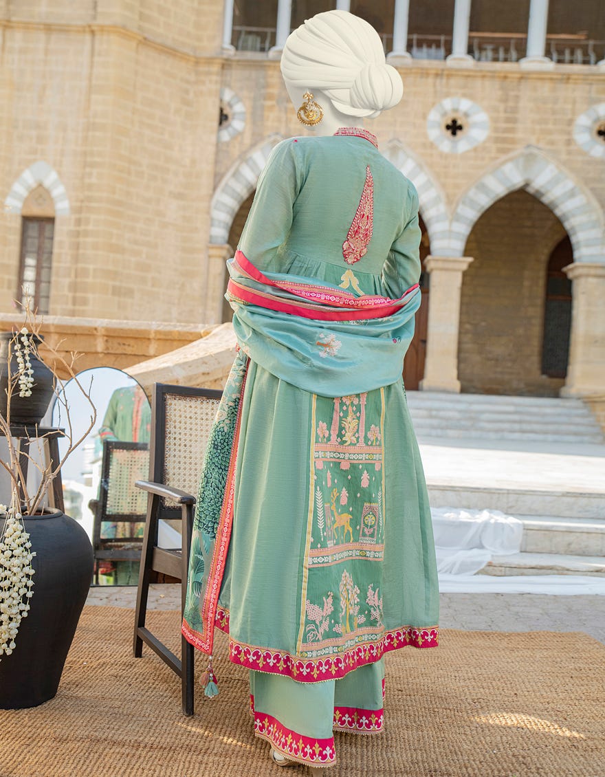 Green Khaddi Silk 3 Piece Stitched Dress | Jjpw-S-Jps-24-3928