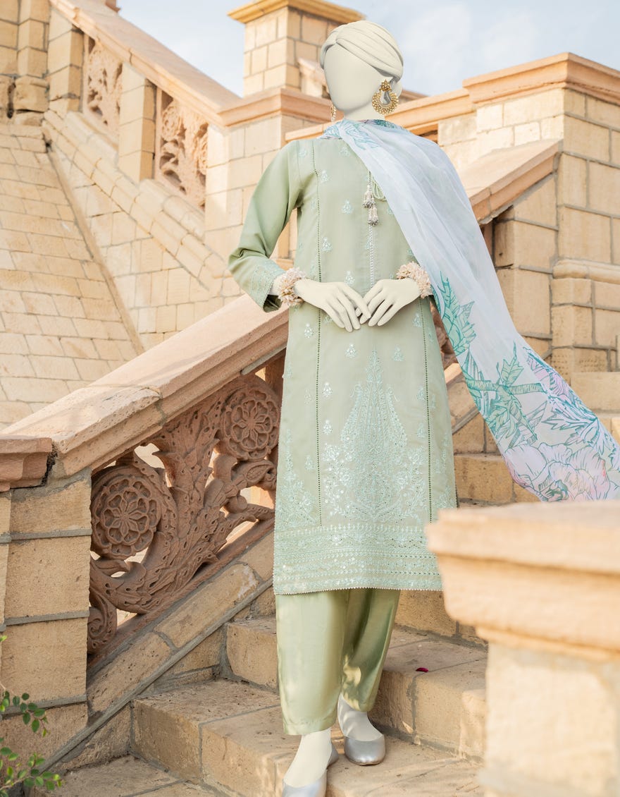 Green Paper Cotton Stitched 3 Piece | Jjpw-S-Jps-24-3934