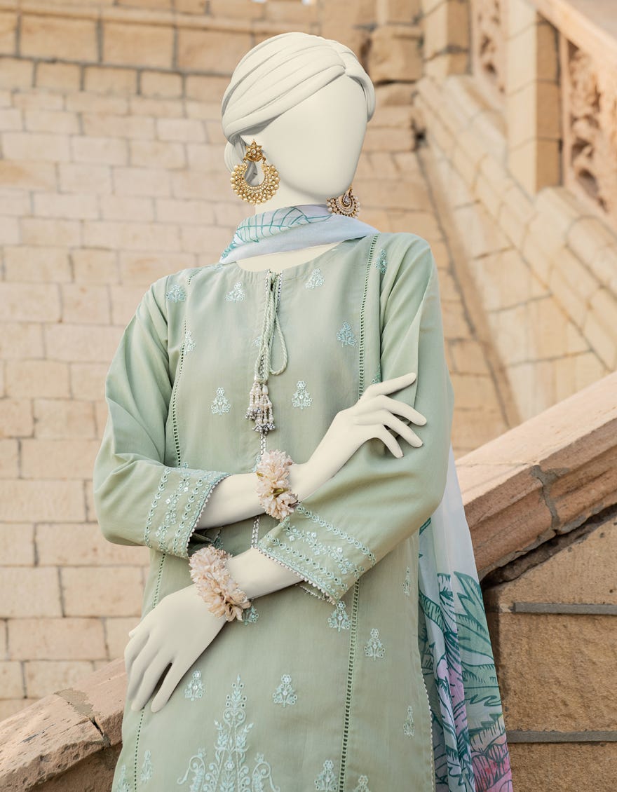 Green Paper Cotton Stitched 3 Piece | Jjpw-S-Jps-24-3934