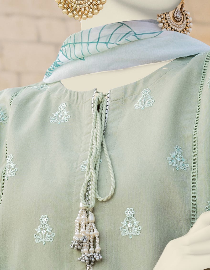 Green Paper Cotton Stitched 3 Piece | Jjpw-S-Jps-24-3934