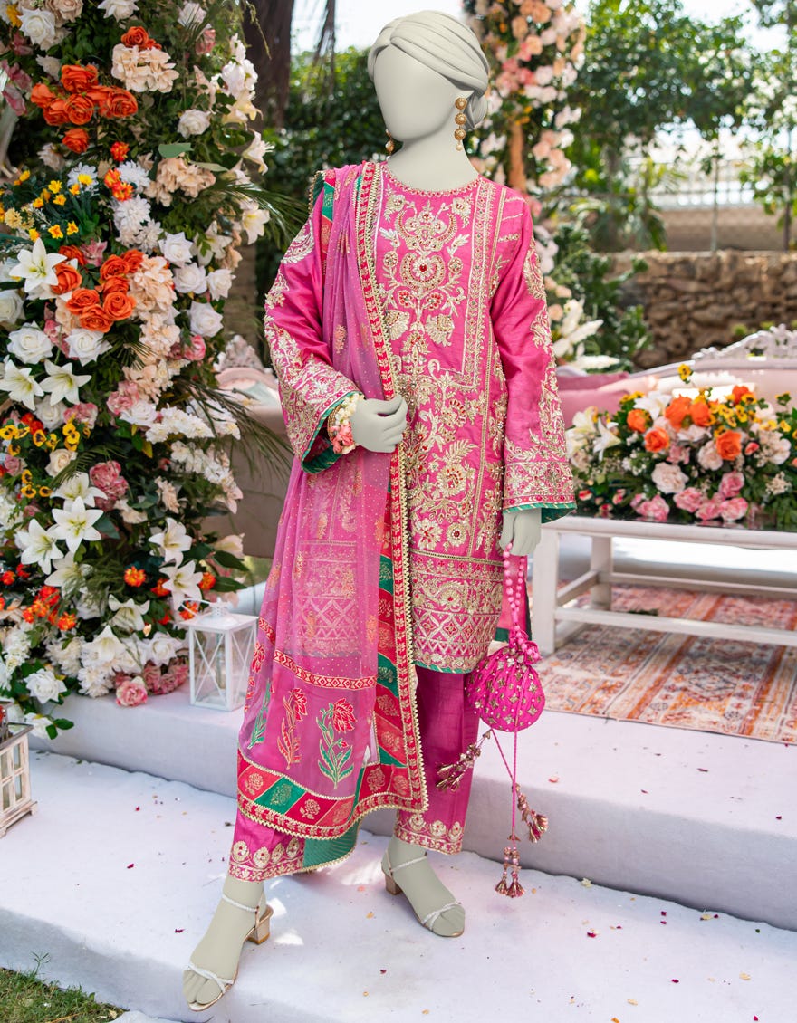 PINK RAW SILK EMBROIDERED 3PC STITCHED