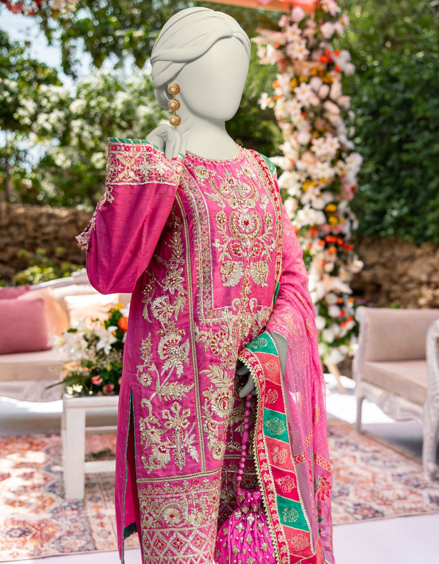 PINK RAW SILK EMBROIDERED 3PC STITCHED