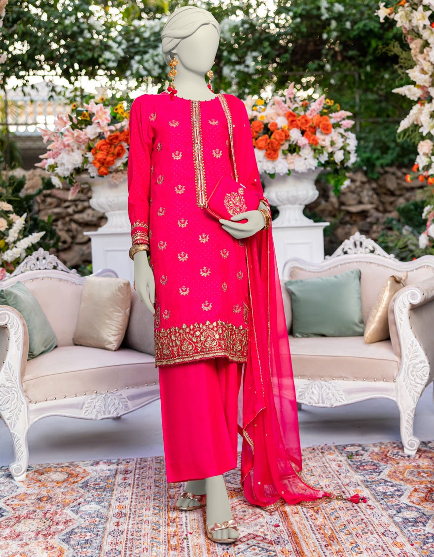 PINK RAW SILK EMBROIDERED 3PC STITCHED