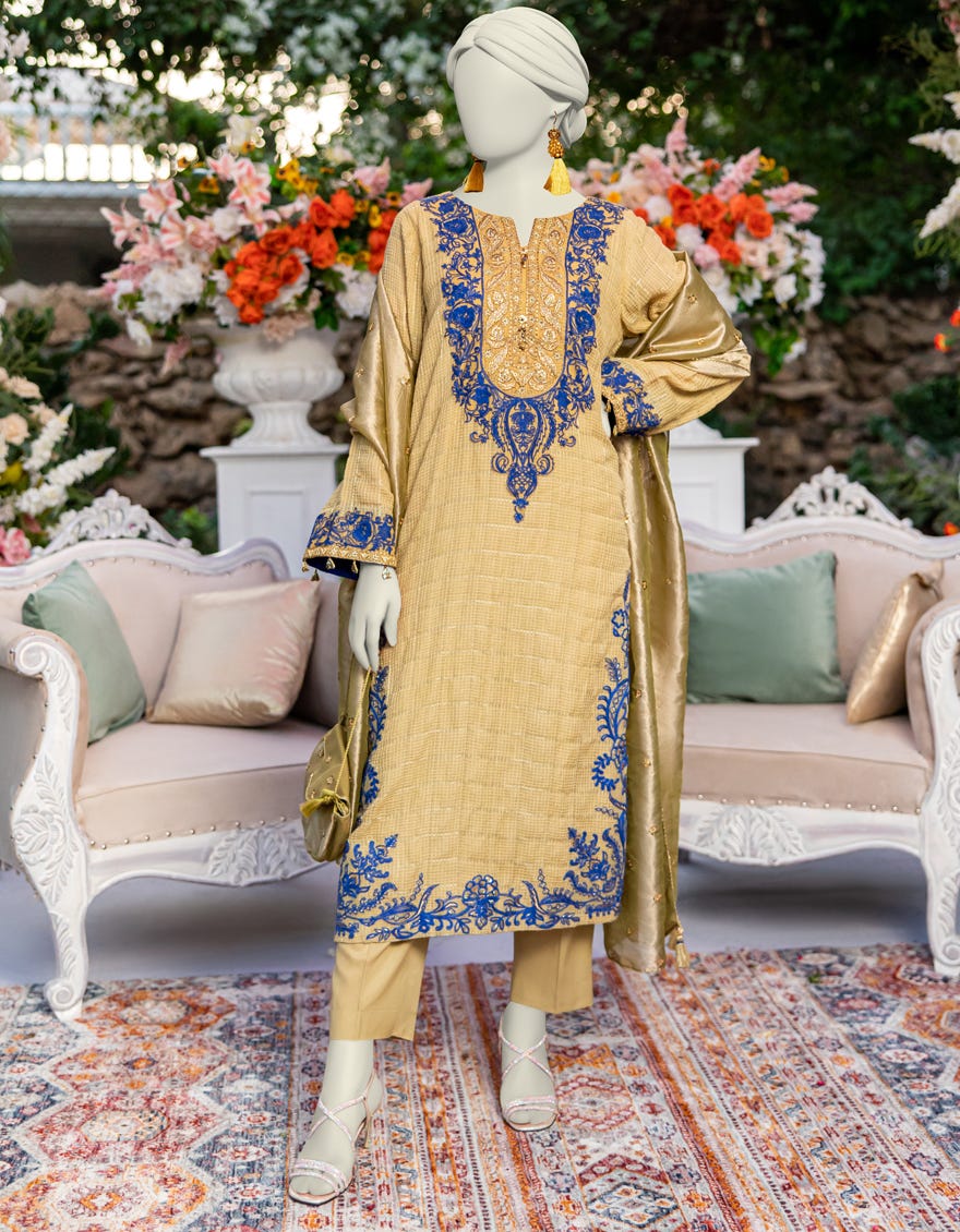 GREEN KHADDI EMBROIDERED 3PC STITCHED