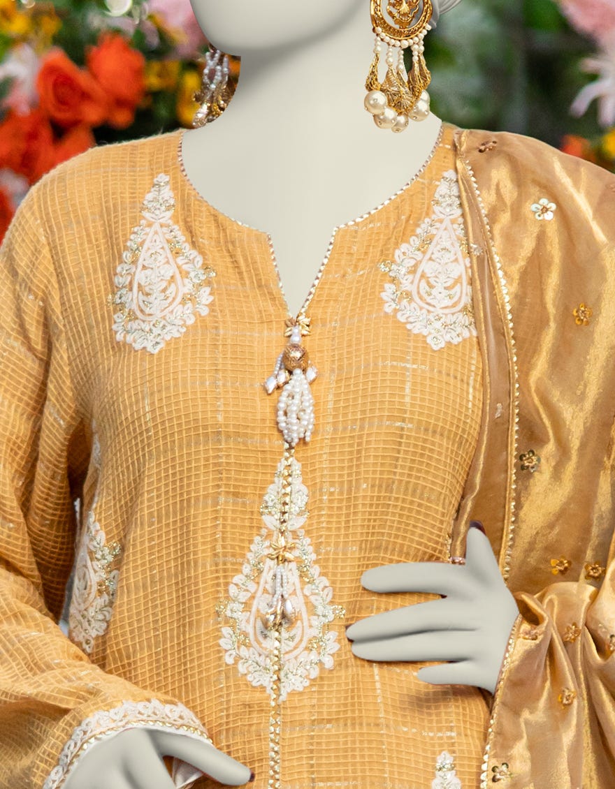 GOLD KHADDI EMBROIDERED 3PC STITCHED