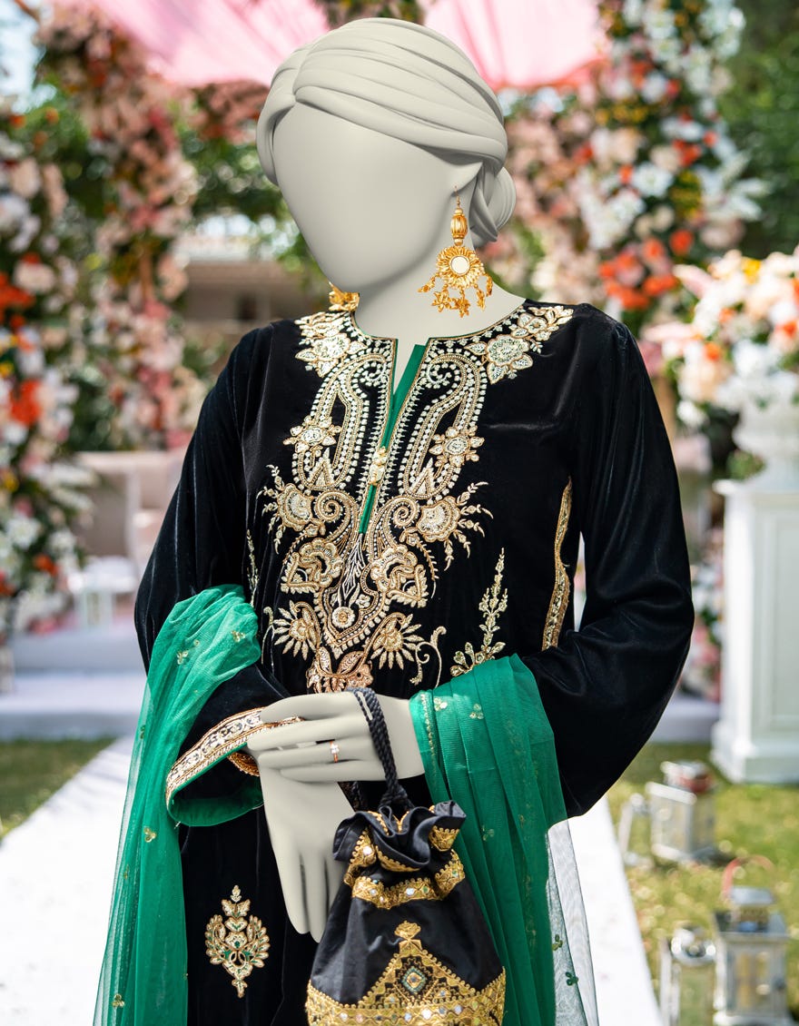 BLACK VELVET EMBROIDERED 3PC STITCHED