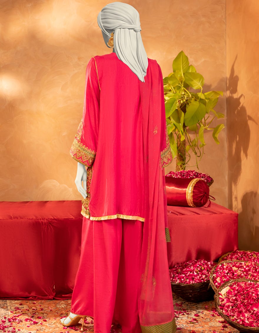 PINK RAW SILK EMBROIDERED 3PC STITCHED