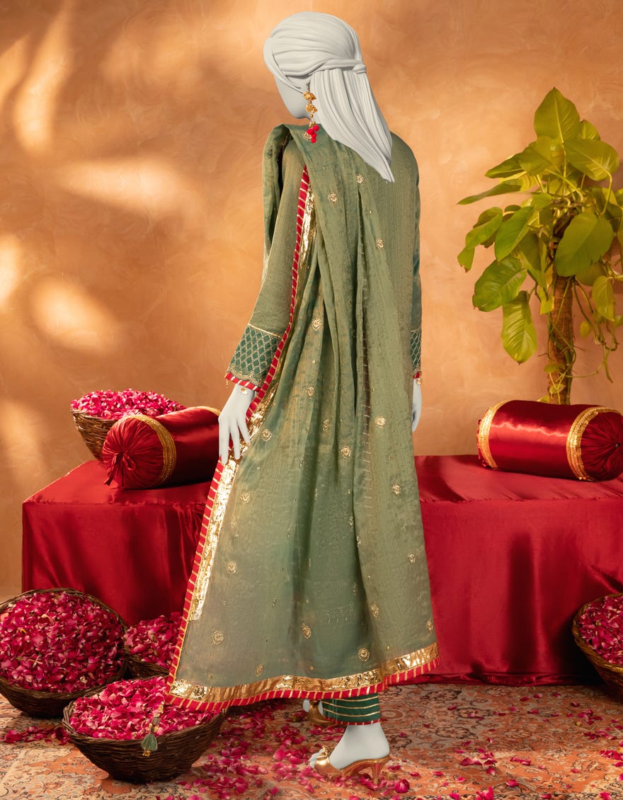 GREEN COTTON EMBROIDERED 3PC STITCHED