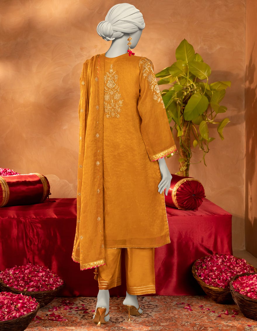 MUSTARD COTTON EMBROIDERED 3PC STITCHED
