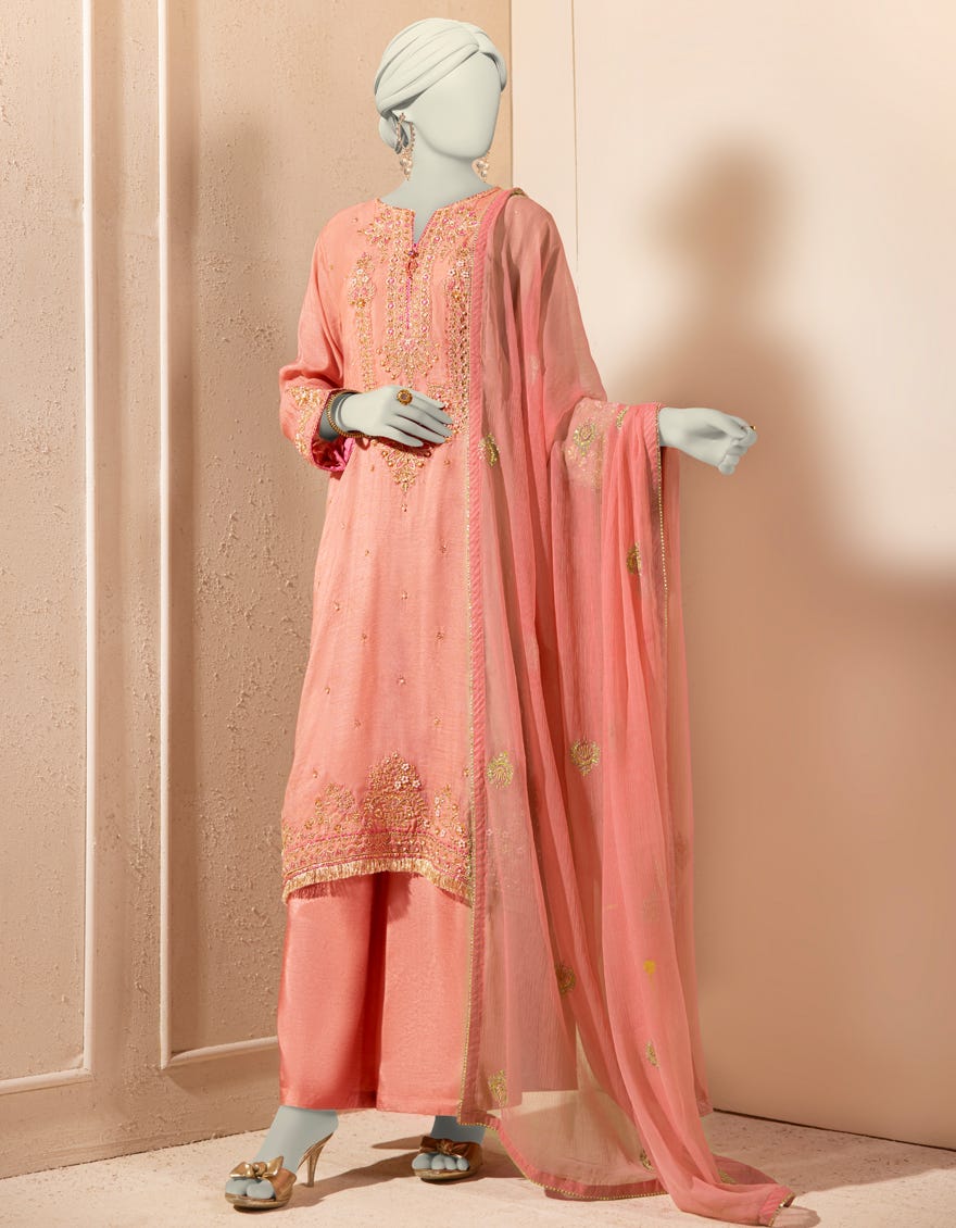 PEACH PAPER COTTON EMBROIDERED 3PC STITCHED