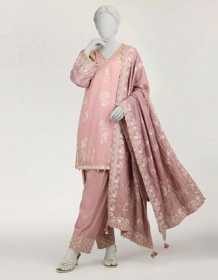 LILAC RAW SILK EMBROIDERED STITCHED 3PC