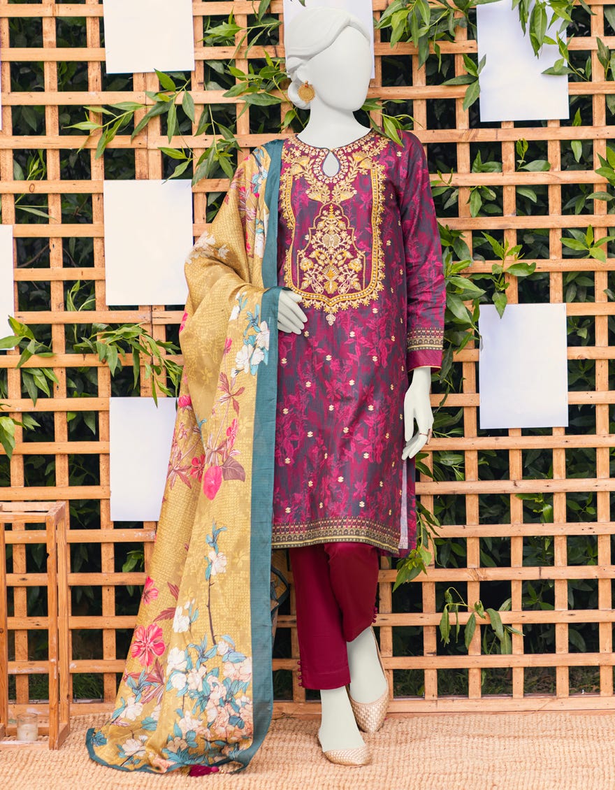 Plum Cambric Unstitched 3 Piece | Jjls-S-Jpus-23-587