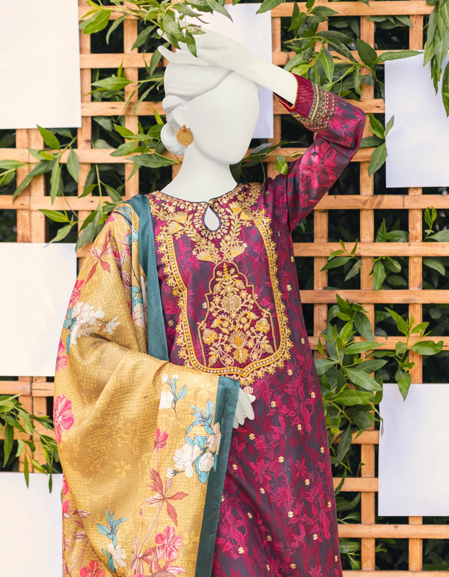 Plum Cambric Unstitched 3 Piece | Jjls-S-Jpus-23-587