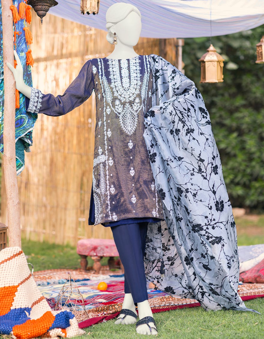 Blue Cotton Mesuri Unstitched 3 Piece | Jjls-S-Jpus-23-594