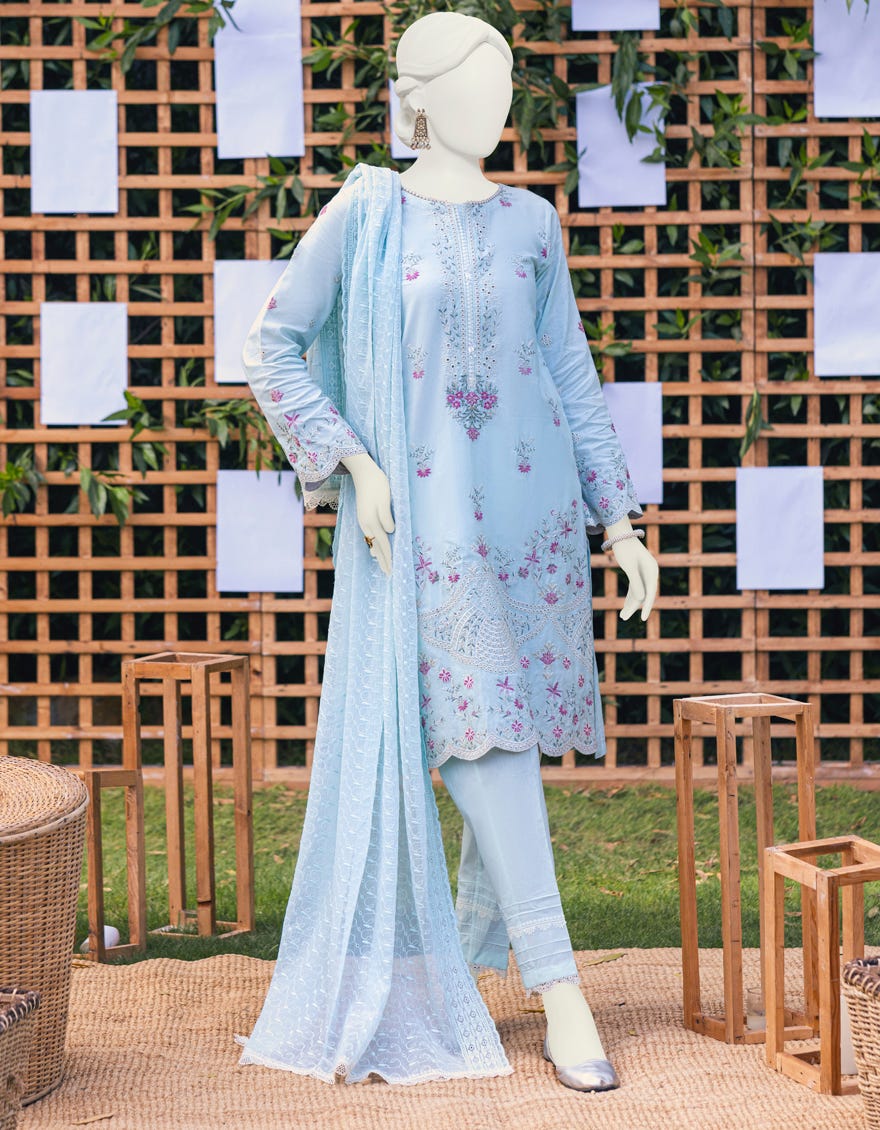 Aqua Blue Cambric Unstitched 3 Piece | Jjls-S-Jpus-23-610