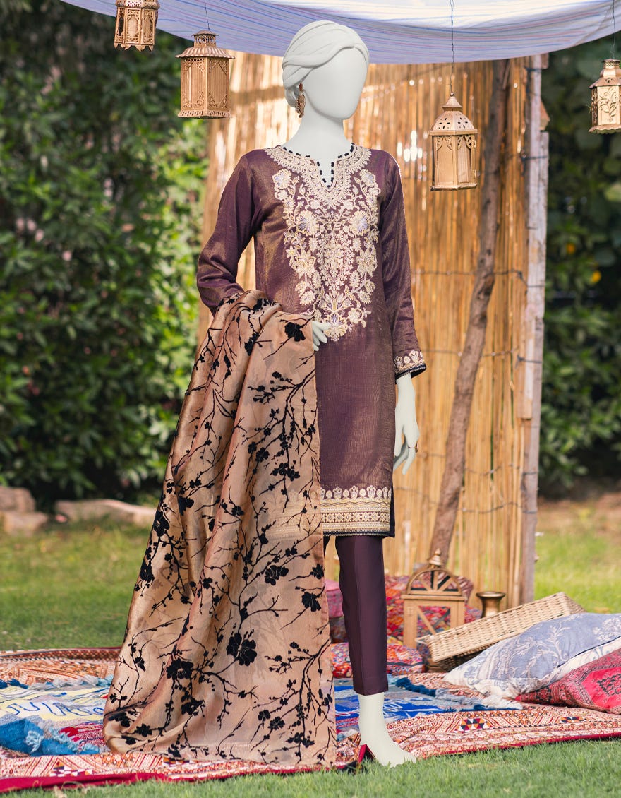 Red Cotton Mesuri Unstitched 3 Piece | Jjls-S-Jpus-23-595