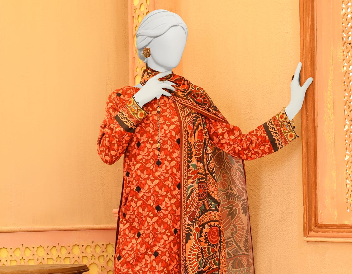 Maroon Organza 3 Piece Stitched Dress | Jjpw-W-Jpws-23-628