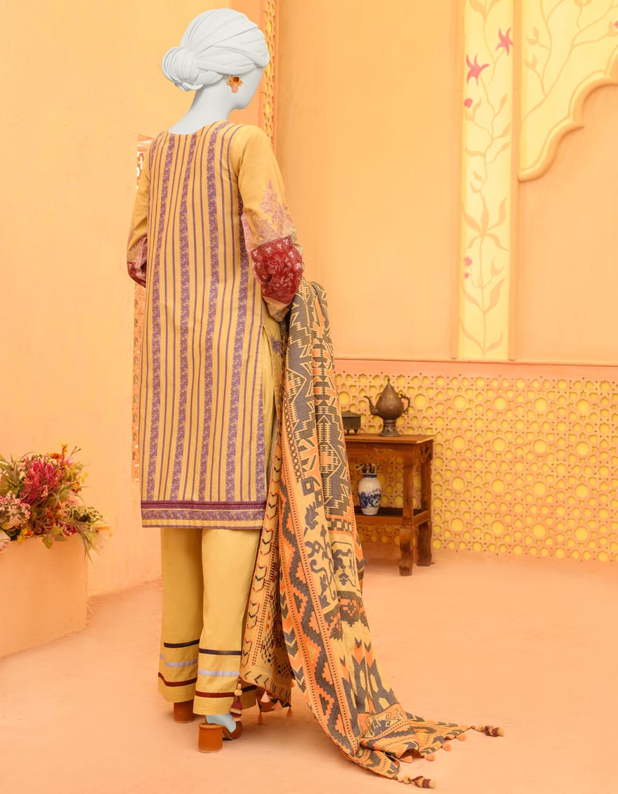 Beige Cambric 3 Piece Stitched Dress | Jjpw-W-Jpws-23-640