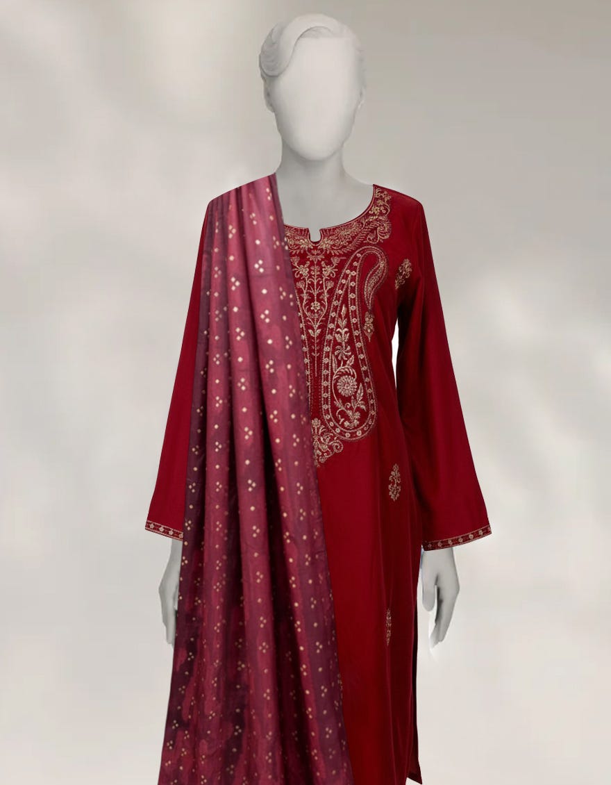 RED VELVET 3PC STITCHED | JJPW-W-JPWS-23-662