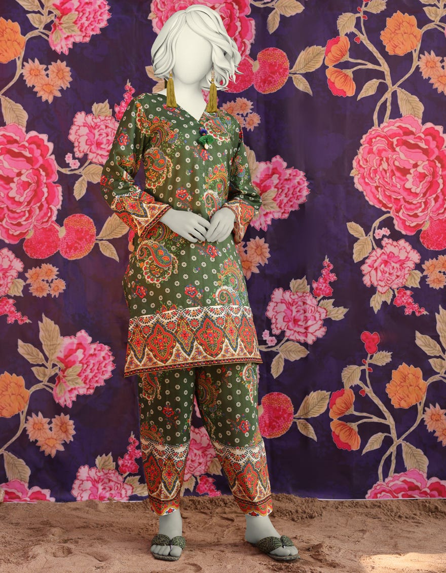 GREEN LAWN PRINTED KURTI | JJLK-S-JSS-25-301