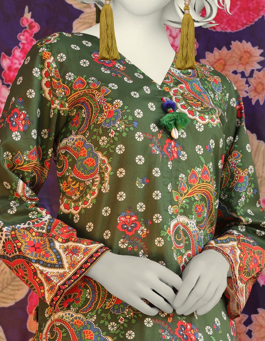 GREEN LAWN PRINTED KURTI | JJLK-S-JSS-25-301