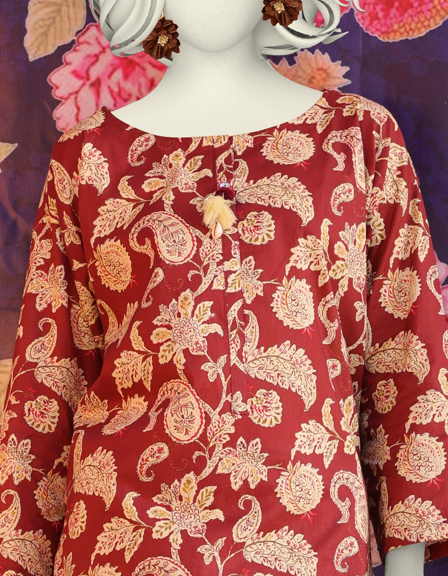 BROWN LAWN PRINTED KURTI | JJLK-S-JSS-25-305