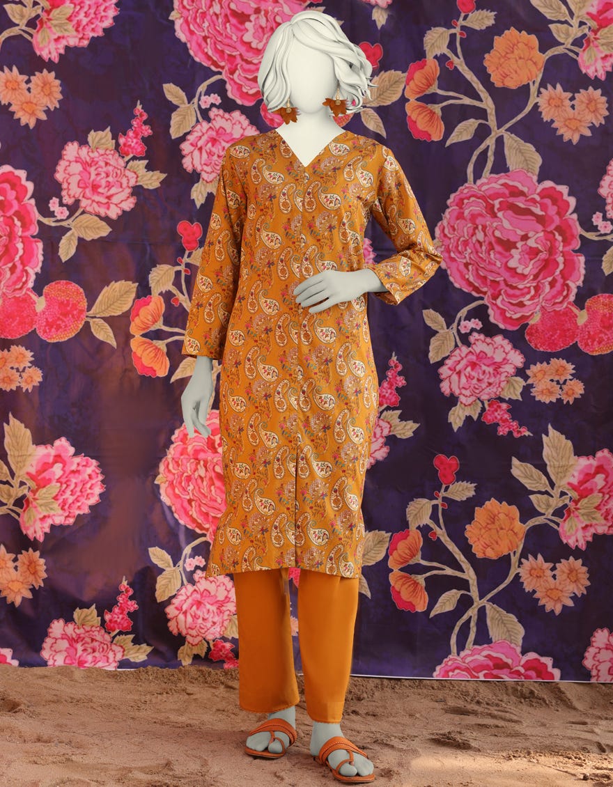 MUSTARD LAWN PRINTED KURTI | JJLK-S-JSS-25-306