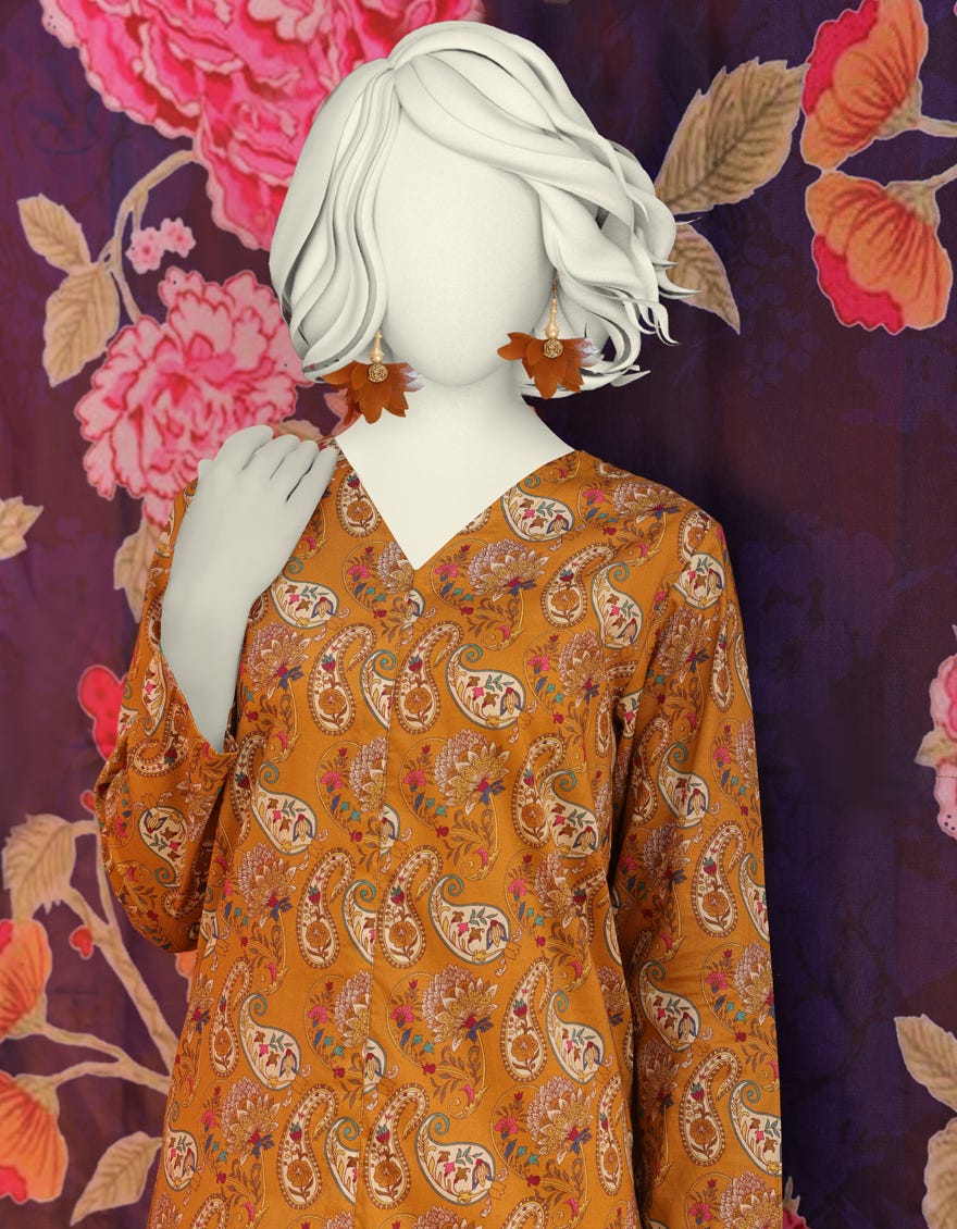 MUSTARD LAWN PRINTED KURTI | JJLK-S-JSS-25-306