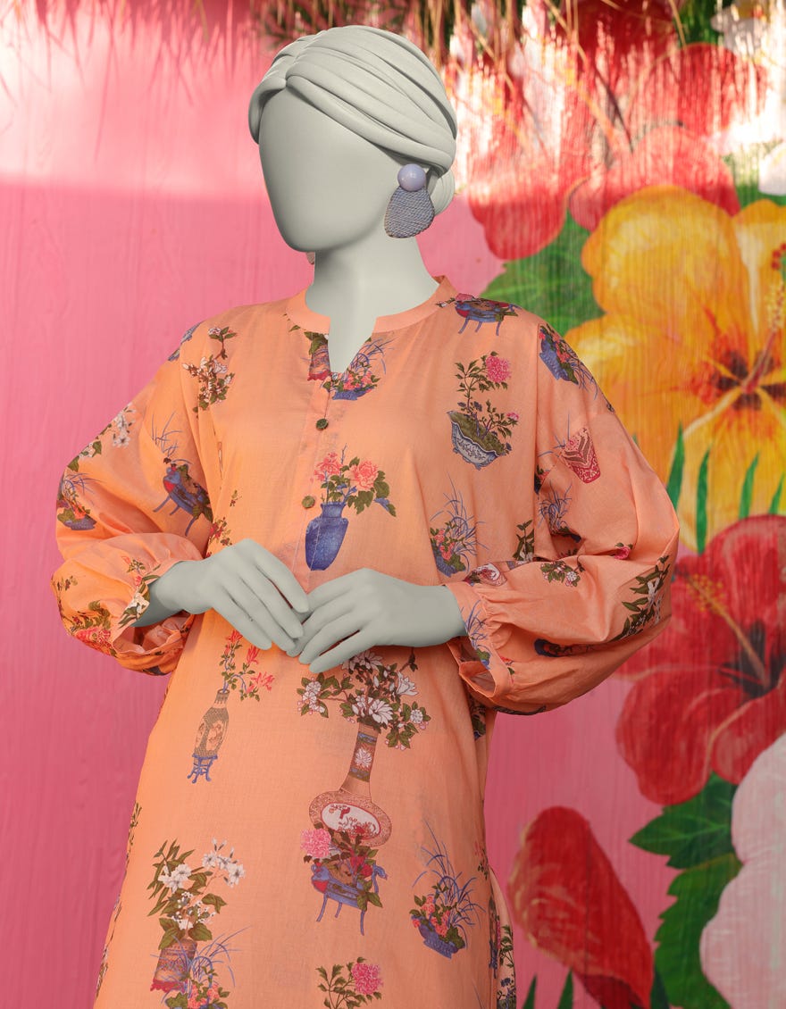 PEACH LAWN PRINTED KURTI