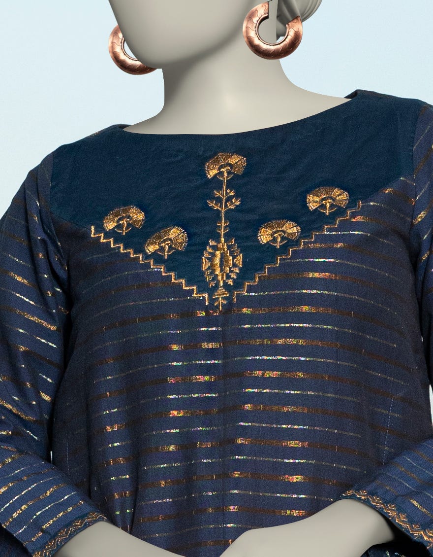 BLUE JACQUARD EMBROIDERED KURTI | JJLK-S-JSS-25-320