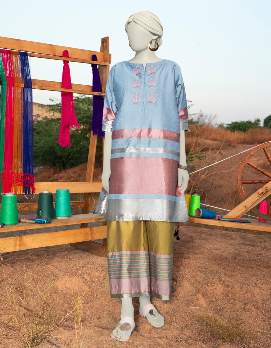 BLUE JACQUARD EMBROIDERED KURTI | JJLK-S-JSS-25-322