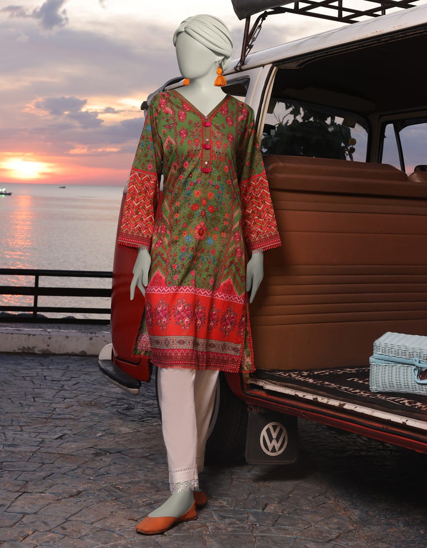 GREEN LAWN PRINTED KURTI | JJLK-S-JSS-25-325