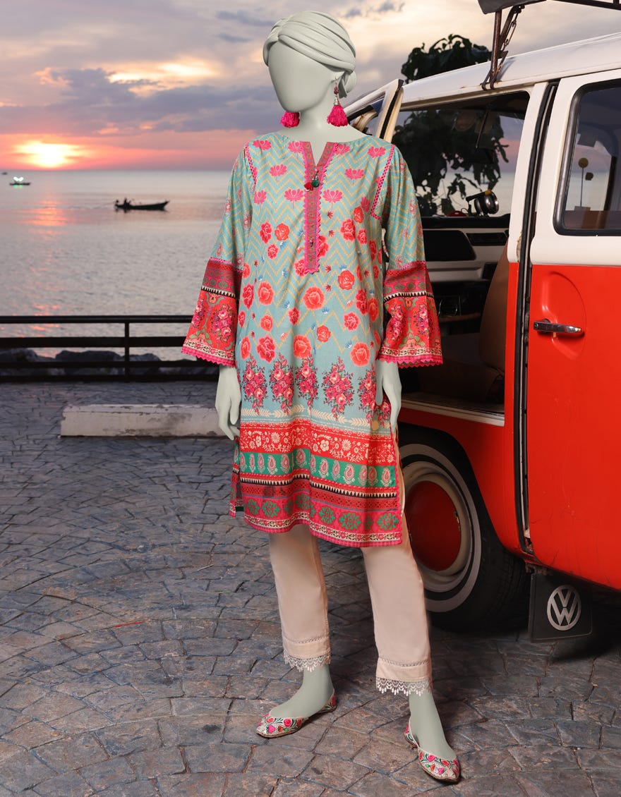 BLUE LAWN PRINTED KURTI | JJLK-S-JSS-25-327