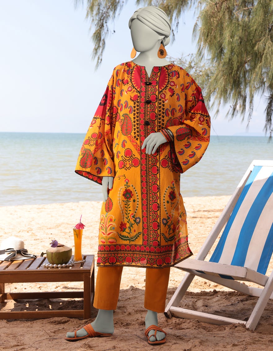 YELLOW LAWN PRINTED KURTI | JJLK-S-JSS-25-330