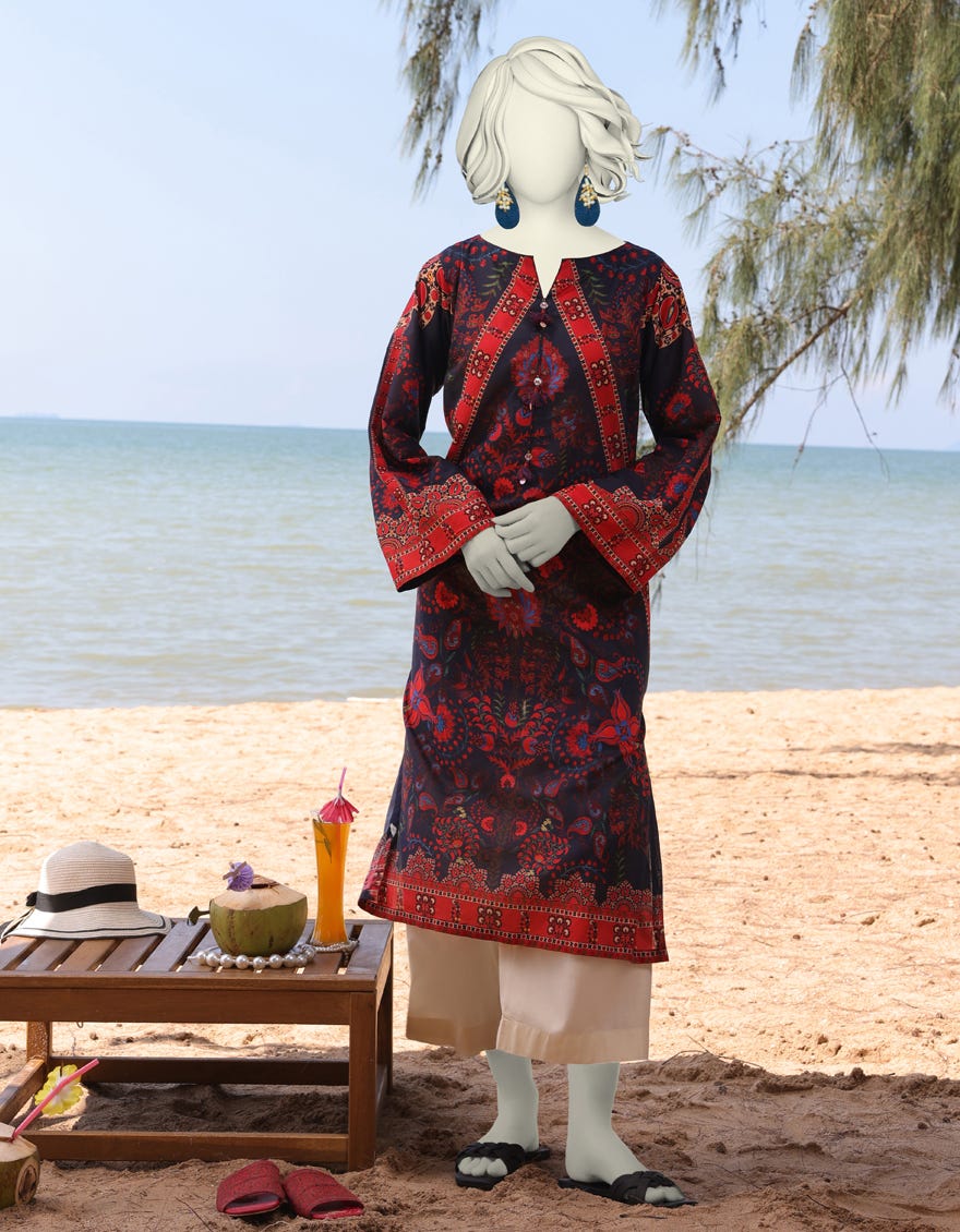 BLUE LAWN PRINTED KURTI | JJLK-S-JSS-25-331