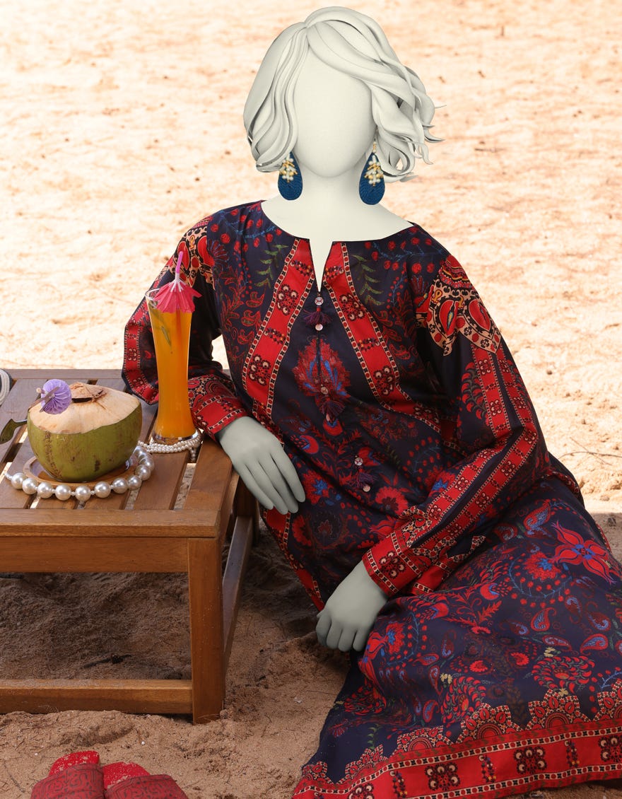 BLUE LAWN PRINTED KURTI | JJLK-S-JSS-25-331