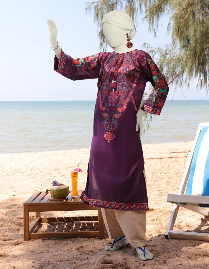 PURPLE LAWN PRINTED KURTI | JJLK-S-JSS-25-332