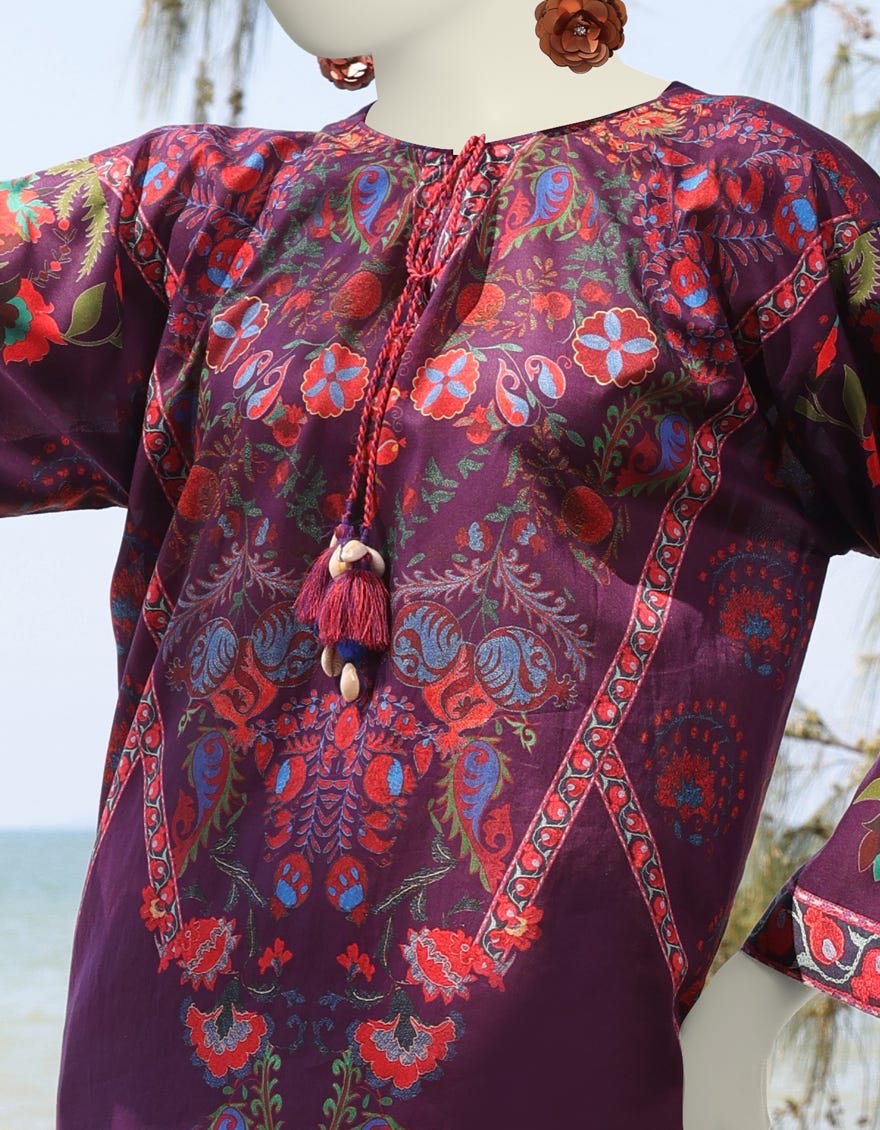 PURPLE LAWN PRINTED KURTI | JJLK-S-JSS-25-332