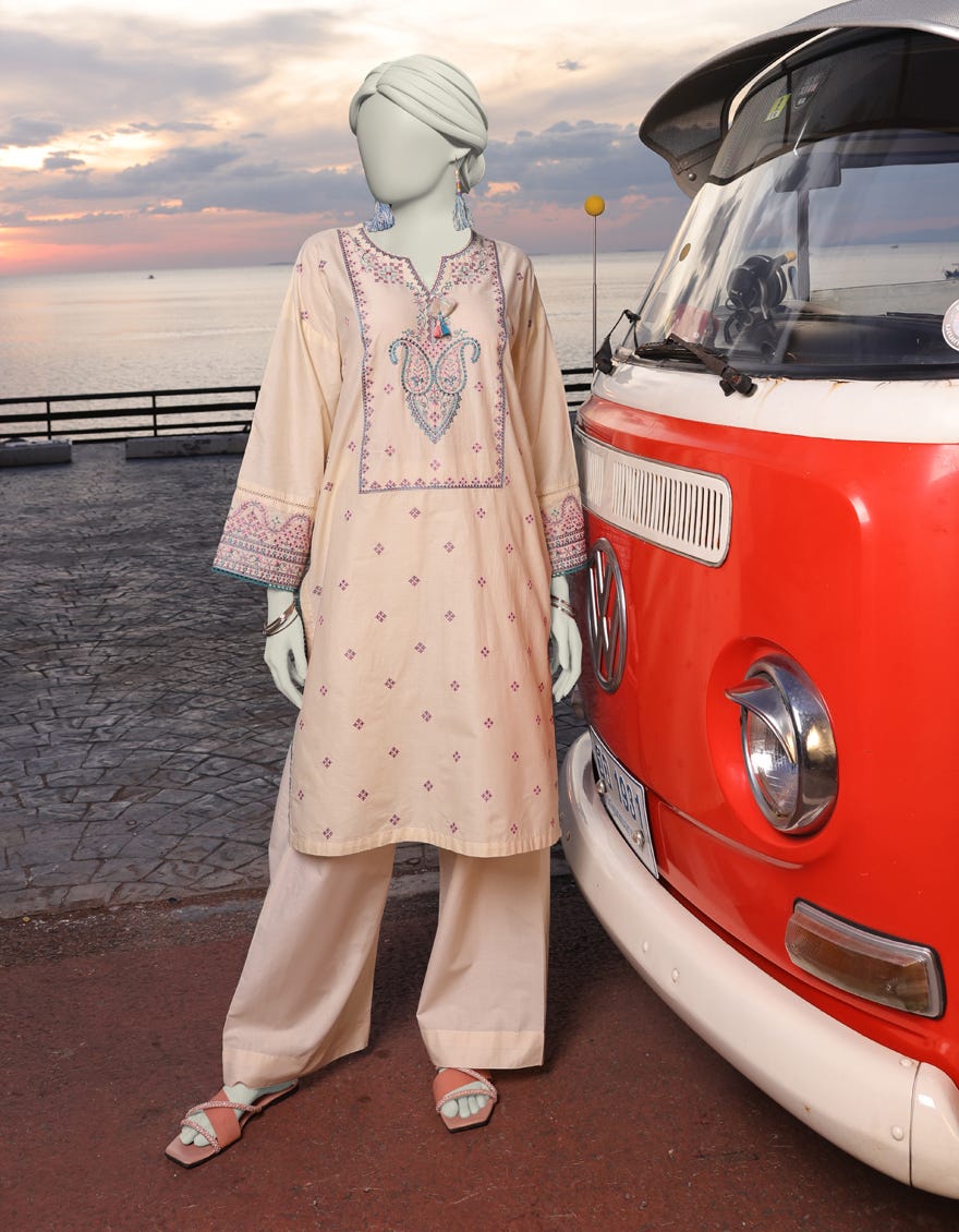 OFF WHITE LAWN EMBROIDERED KURTI | JJLK-S-JSS-25-341