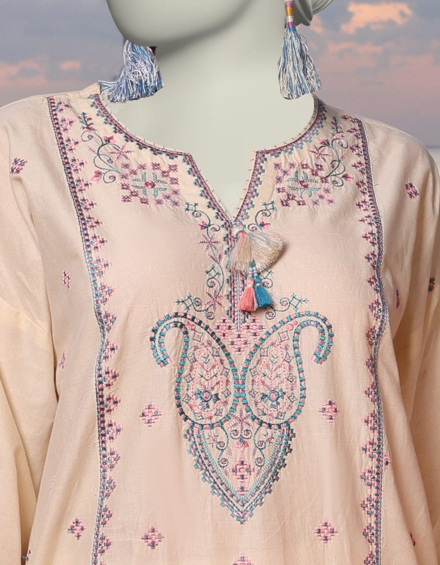 OFF WHITE LAWN EMBROIDERED KURTI | JJLK-S-JSS-25-341