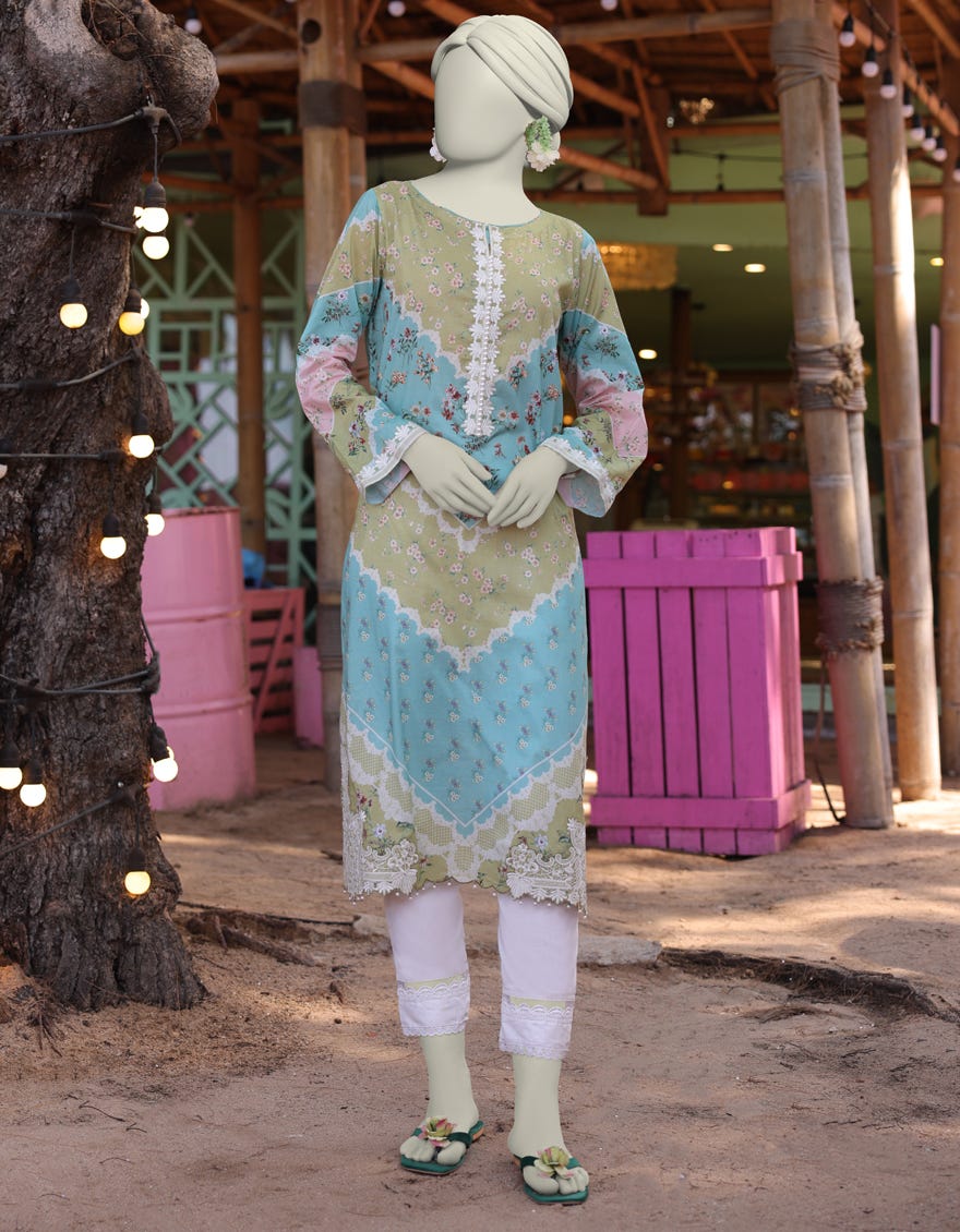 GREEN LAWN EMBROIDERED KURTI | JJLK-S-JSS-25-345